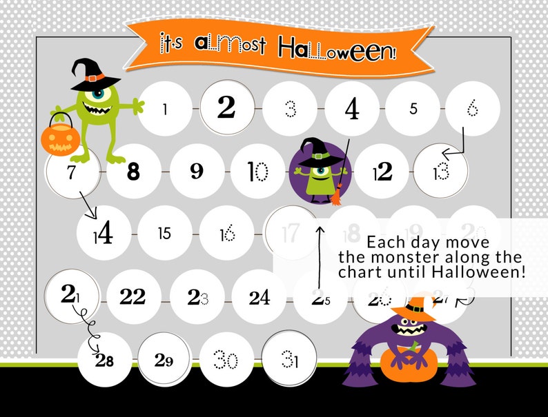 Halloween Countdown Printable Monsters PDF Etsy