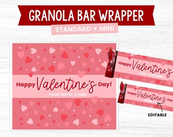 Granola Bar Wrapper, Non Candy Valentine, Classroom Valentine, Printable Valentine, Kids Valentine Cards Printable, Valentines Exchange Card