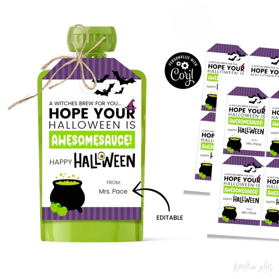Halloween Applesauce Tag, Halloween Classroom Favor, Non Candy Halloween, Preschool Halloween Favor, Halloween School Treat, Food Label