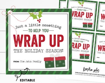 Wrapping Paper Gift Tag, Neighbor Christmas Gift, Printable Christmas Gift Tag, Gift Wrap Gift Tag, Christmas Teacher Gift Tag, Wrap Up,