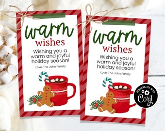 Hot Chocolate Gift Tag, Warm Wishes Gift Tag, Printable Hot Cocoa Tag, Neighbor Gift Tag, Holiday Gift Tag, Hot Cocoa Teacher Tag, Corjl