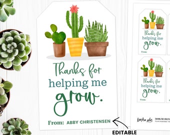 Thanks For Helping Me Grow Tag, Teacher Appreciation Printable Tag, Teacher Appreciation Idea, Teacher Thank You Tag, Plant Gift for Teacher