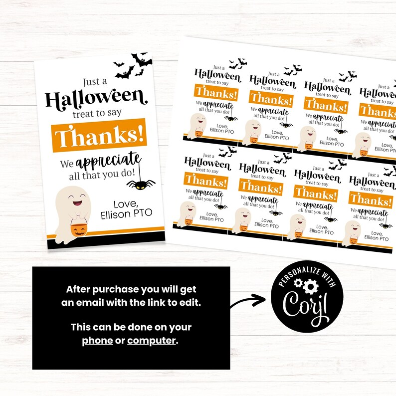 Halloween bedankje, Halloween waardering cadeau, leraar Halloween geschenken, Halloween werknemer cadeau afdrukbaar, oktober traktaties voor leraar afbeelding 3