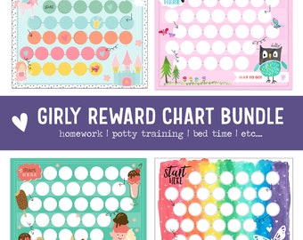 Girls Reward Chart BUNDLE - Habit Tracker - Responsibility Chart