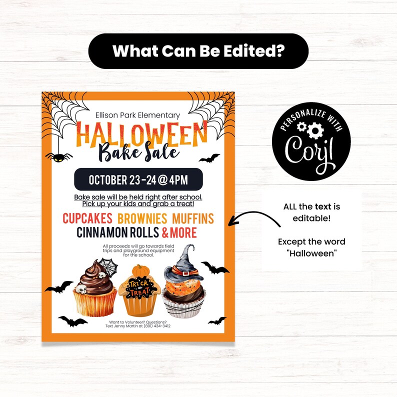 Halloween Bake Sale Flyer, Halloween School Event, Halloween School Fundraiser, Flyer for Bake Sale, Halloween Event, School Flyer Template image 2