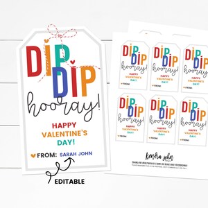 Dip Dip Hooray, Dip Candy Valentine, Kids Classroom Valentines, Printable Valentines Cards, Editable Valentine Card, DIY Valentines Cards,