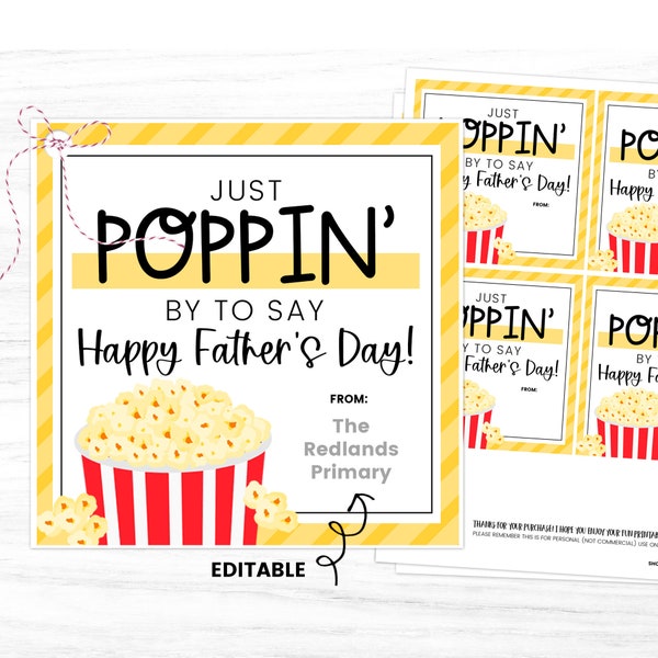 Fathers Day Popcorn Tag, Fathers Day Handout, Fathers Day Gift Printable, Father Day Gift Church, Fathers Day Gift Tags, Father's Day Treat