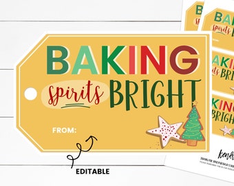 Baking Spirits Bright Tag, Christmas Baking Tag, Christmas Cookie Gift Tag, Christmas Neighbor Gift Tag, Printable Christmas Treat Tag,