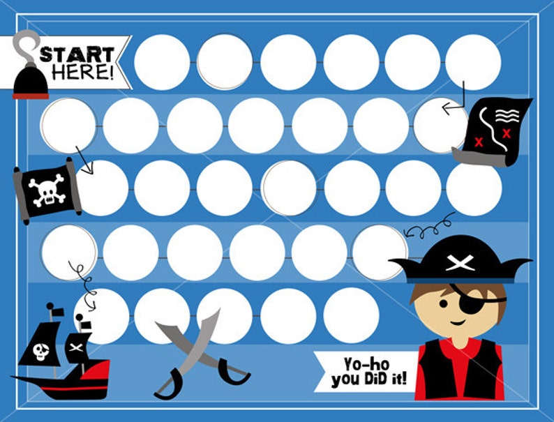 pirate kids reward chart instant download etsy