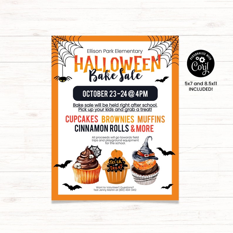 Halloween Bake Sale Flyer, Halloween School Event, Halloween School Fundraiser, Flyer for Bake Sale, Halloween Event, School Flyer Template image 5