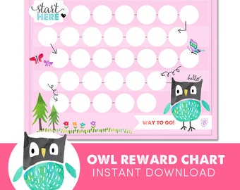 Kids Reward Chart  - Owl - Behavior Chart - Potty Training - Watercolor - Instant Download