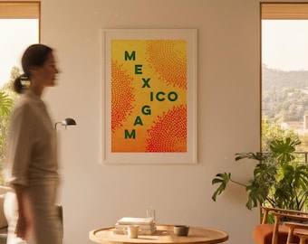 Mexico Magico Poster: Heritage Sunburst Lithograph Sun-Drenched Latino Decor