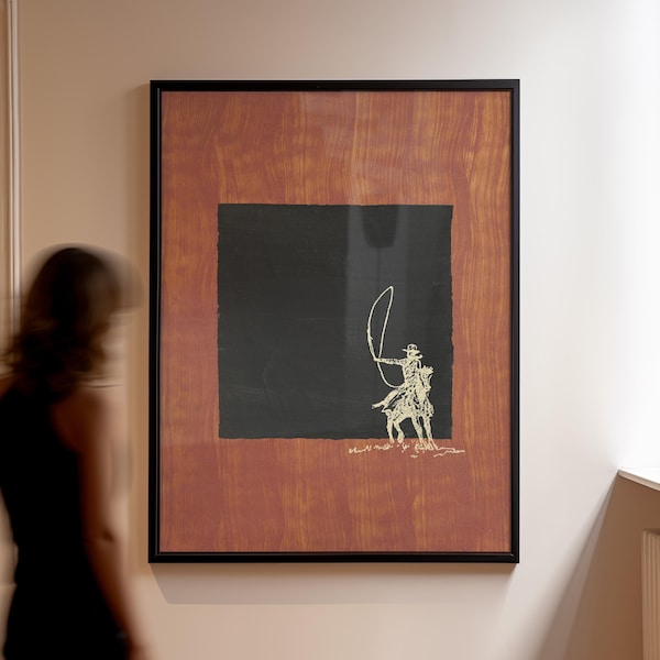 Western Cowboy Poster: Horse Lasso Wall Art for Living Room, Minimalist Ranch Print