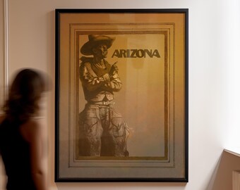 Arizona Cowboy Vintage Western Print, Retro Cowboy Wall Art, Rustic Western Decor, Old West Illustration, Arizona Wall Art Poster
