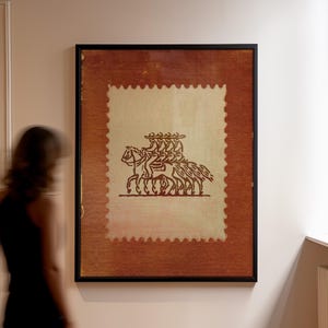 Rustic Mexico Stamp Art: Cowboys on Horseback Wall Print, Earthy Tones Traditional,  Vintage Inspired Western Poster Print