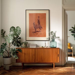 Terracotta Desert Cowboy Blueprint Print, Warm Clay Southwest Wall Art, Sun Drenched Ranch Decor, Vintage-Inspired Woolies Saddle Poster image 17