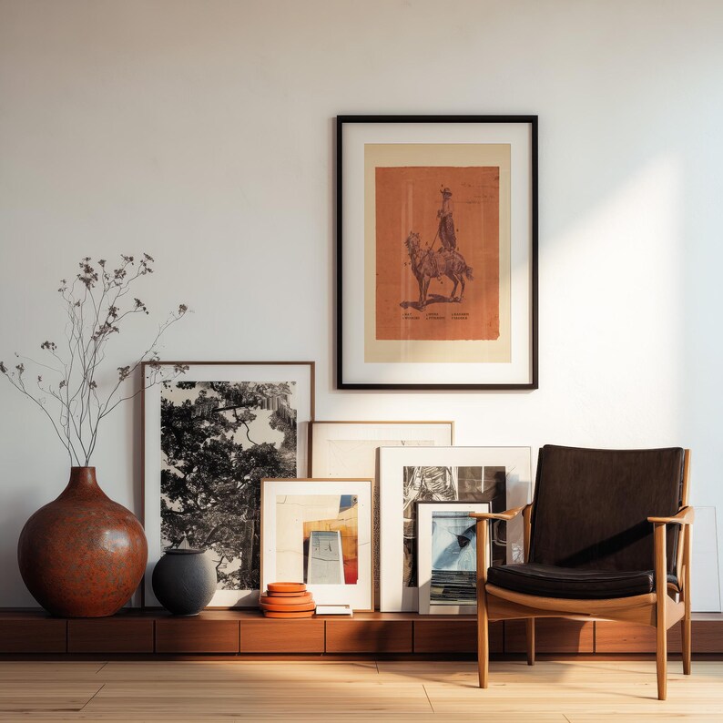 Terracotta Desert Cowboy Blueprint Print, Warm Clay Southwest Wall Art, Sun Drenched Ranch Decor, Vintage-Inspired Woolies Saddle Poster image 9