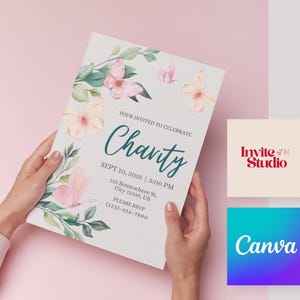 Editable Nature Butterfly Birthday Invitation Template | Printable Fairytale Birthday Party Invite | Butterfly Fairytale Birthday Template