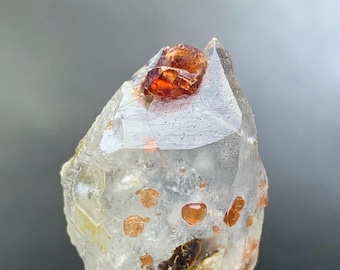 Red Spessartine Garnet Crystals with Quartz Combined Specimen from Skardu Mine. 08 gram