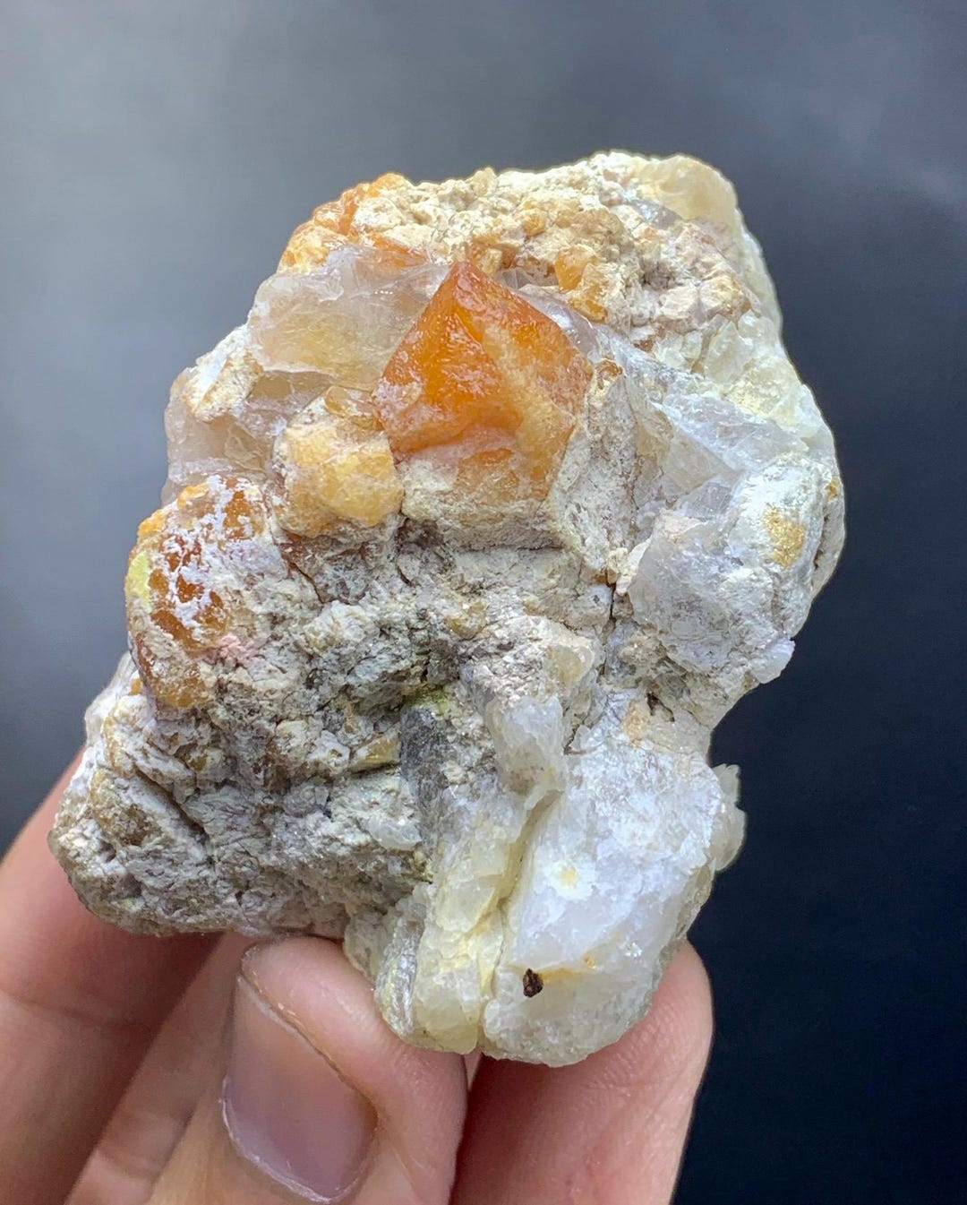 Rare Orange Spessartine Garnet Crystals on Matrix Specimen From