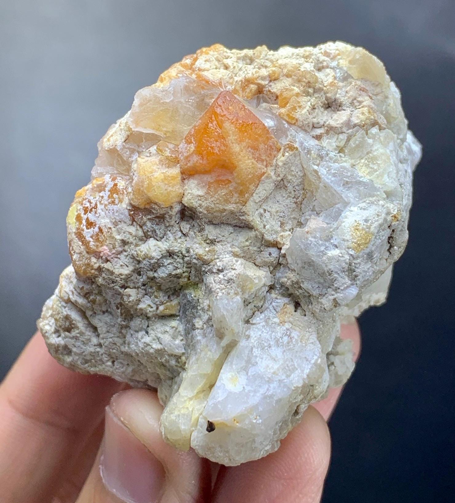 Rare Orange Spessartine Garnet Crystals on Matrix Specimen From