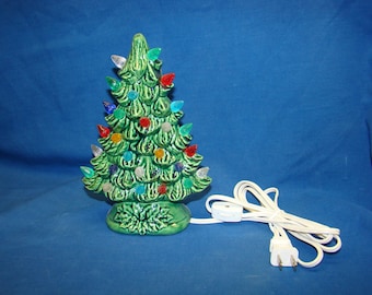 Handmade ceramic Christmas tree 9 inch high. GREEN color,twist lights