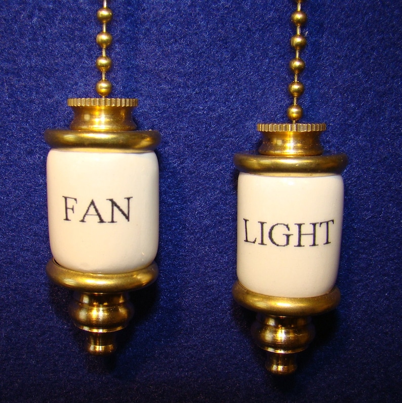 Fan & Light ceiling pull chain, brass shown, set of 2 pull chains image 1