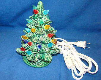 7 inch GREEN ceramic Christmas tree ,handmade,with electric light