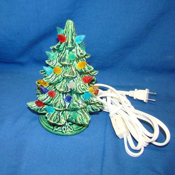 7 inch GREEN ceramic Christmas tree ,handmade,with electric light