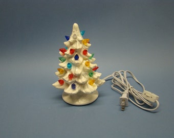 Handmade ceramic Christmas tree 7 inch high. white color