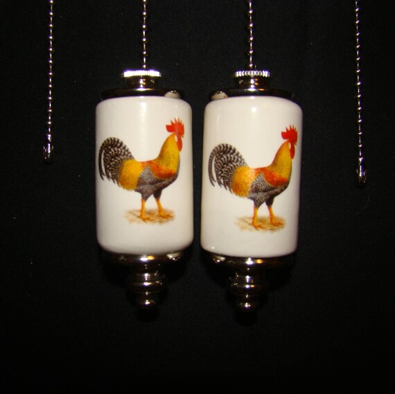 Rooster Brown Fan Light Ceiling Pull Chains Silver Chain Etsy