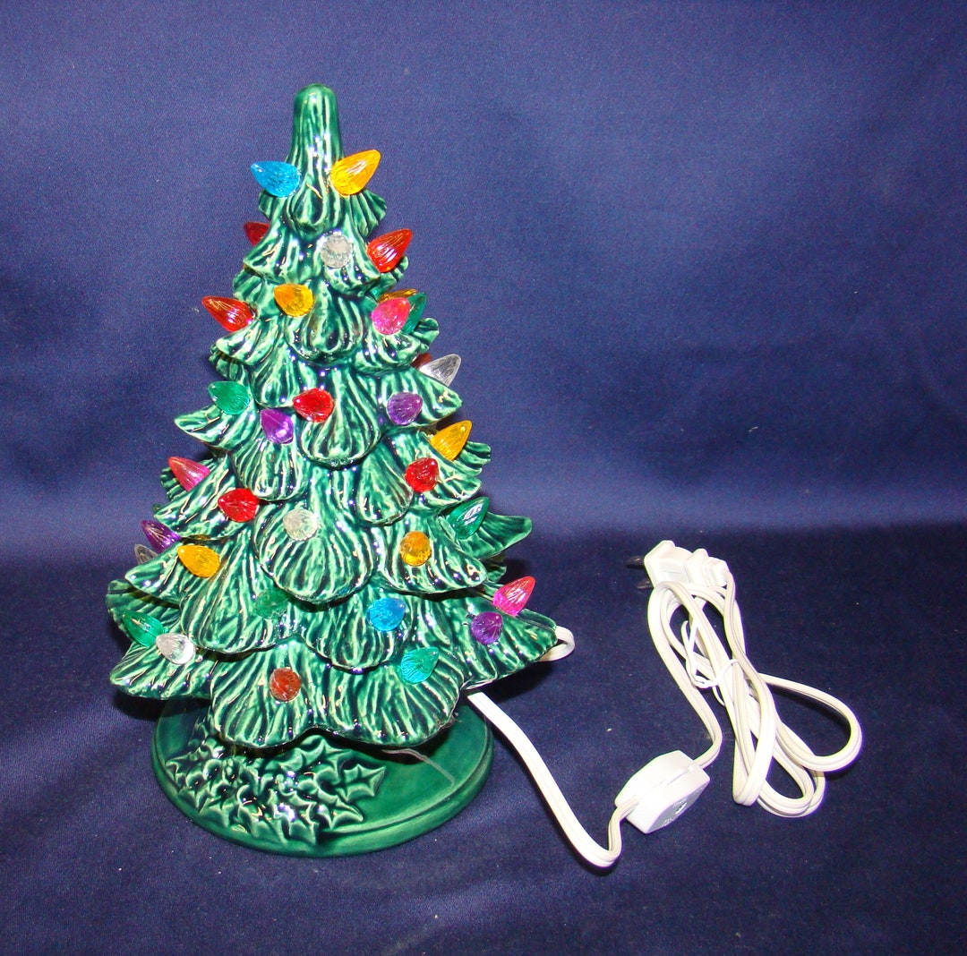 Ceramic 10 Christmas Tree With Electric Light, Handmade, Green Color
