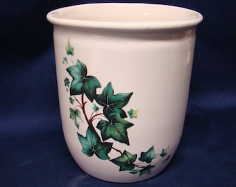 Kitchen Caddy, Vase, Utensil Holder Clear Glaze with Ivy picture