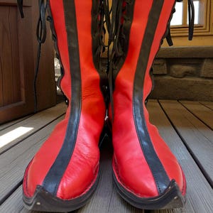Red Medieval Leather Boots: Renaissance Viking Shoes