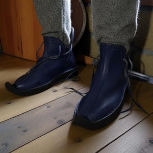 Handmade Blue Leather Medieval Boots: Renaissance Viking Shoes