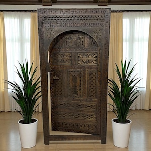 Hand-Carved Berber Solid Wood Door: Custom Moroccan Entryway