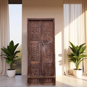 Custom Moroccan Wooden Door – Hand Carved Antique Style Door, Handmade Wooden Entry Door, Rustic Moroccan Home Decor, Unique Boho Wall Art