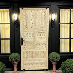Handcrafted Moroccan Carved Wood Door: Custom Barn Door or Wall Decor