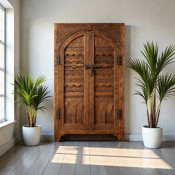 Wooden Cabinet – Custom Moroccan Furniture, Hand-Carved Boho Storage Cabinet, Storage with Elegant Boho Charm