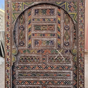 Handcrafted Geometric Bohemian Home Decor, Moroccan Wooden Door – Hand Carved Antique Style Door, Handmade Wooden Entry Door, Home Decor