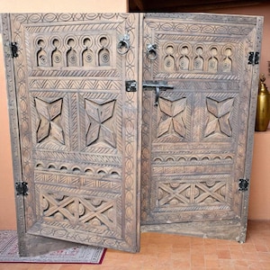 Rustic Wood Cabinet – Custom Moroccan Furniture, Hand-Carved Boho Storage Cabinet, Made to Order