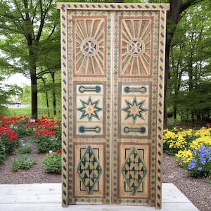 Multicolor Custom Size Moroccan Door, Moroccan Wooden Door – Hand Carved Antique Style Door, Handmade Wooden Entry Door, Moroccan Home Decor