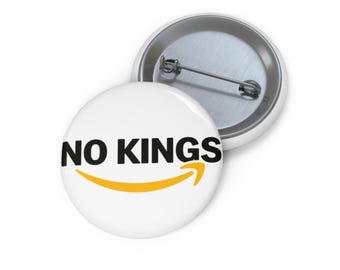 No Kings logo pin button, Parody design
