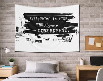 Everything is Fine Trust Your Government tapestry Epstein design