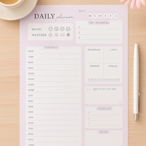 Pastel Daily Planner Bundle | Printable Pink Aesthetic Planner Set | 2 Page PDF | Digital Download