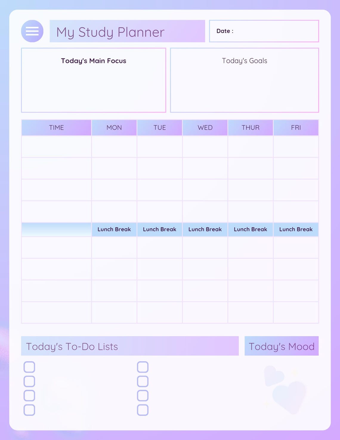 Pastel Gradient Study Planner | Printable Student Daily Schedule and To ...