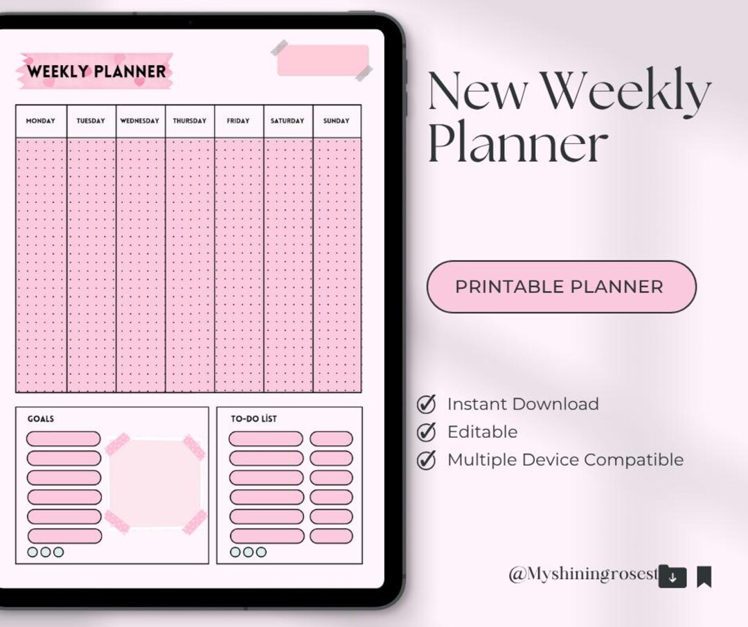 Cute Weekly Planner Printable | Pink Aesthetic Weekly Schedule ...