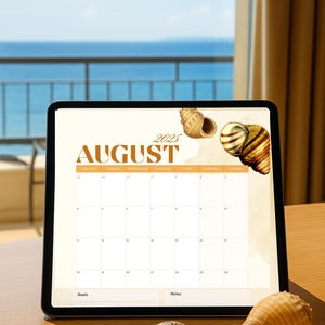 August 2025 Monthly Calendar Printable | Seashell Theme | Minimalist PDF Planner
