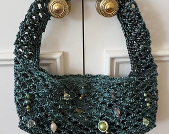 Beaded Crochet Shoulder Bag - Handmade Vintage-Inspired Embellished Purse - Zeyn.C London Mesh Knit Bag