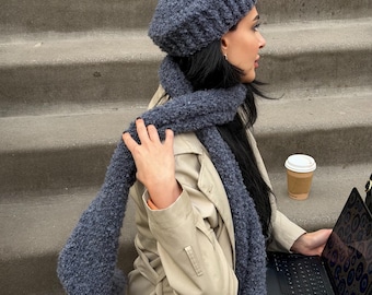 Curly Alpaca Charcoal Grey Scarf and Beanie Set